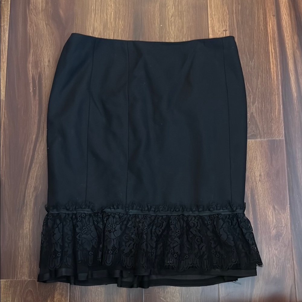 REBECCA TAYLOR Elegant Wool Black Lace Trim Skirt Size 8
